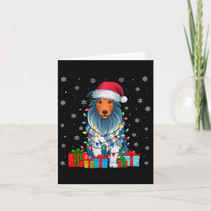 Carte Chien Vilain Noël Éclairage Santa Hat Porté Collie