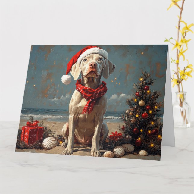 Carte Chien Weimaraner Noël Vintage Plage (Fleur jaune)