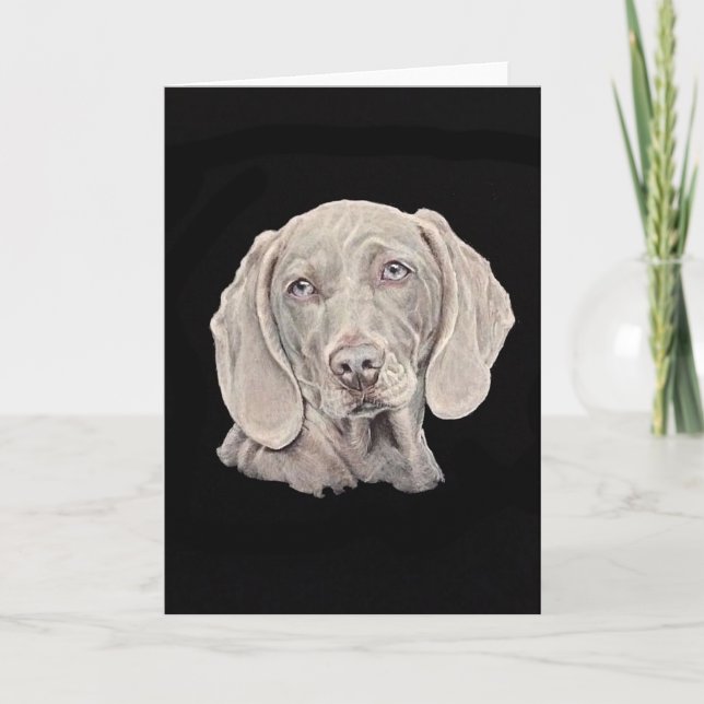 Carte Chien Weimaraner sur noir. (Devant)