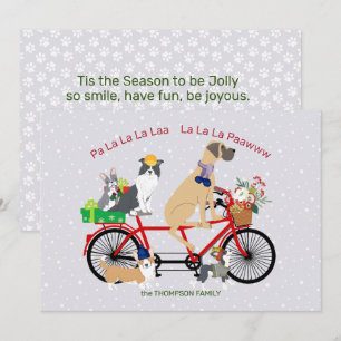 Carte Chiens à vélo Présente panier Noël