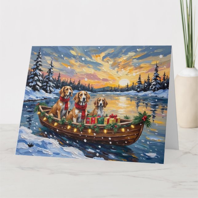 Carte Chiens Afghans Noël Bateau Fêtes (Devant)