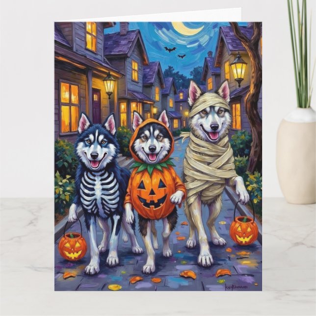 Carte Chiens Alaskan Malamute Trick-or-Treating Hallowee (Devant)