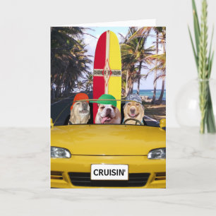Carte Chiens amusants Cruisin' Surfer Anniversaire