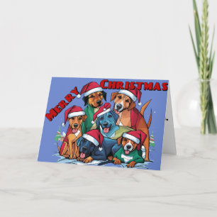 Carte Chiens amusants Secourus à Santa Hats Noël Abstrai