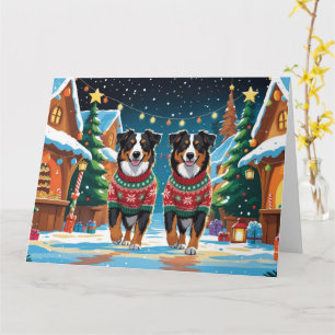 Carte Chiens bergers australiens Noël Fête de la neige