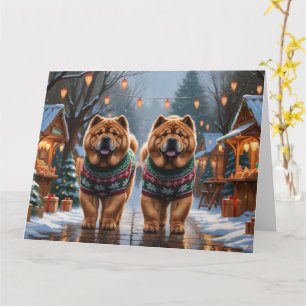 Carte Chiens Chow Chow Noël Fête de la neige