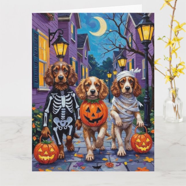 Carte Chiens Cocker Spaniel faisant Trick-or-Treating po (Fleur jaune)