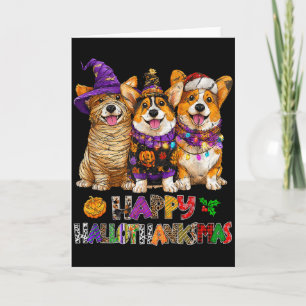 Carte Chiens Corgi Hallothanksmas Halloween Noël Pompe