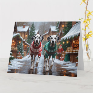 Carte Chiens dalmate Noël Fête de la neige
