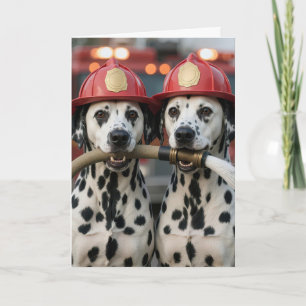 Carte Chiens Dalmatiens d'anniversaire tenant un tuyau d