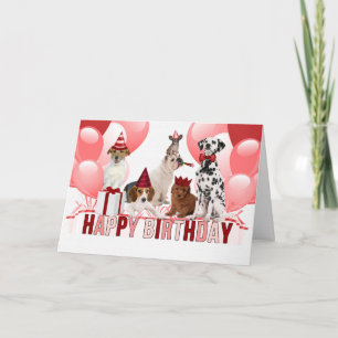 Carte Chiens d'anniversaire rose heureux tendance