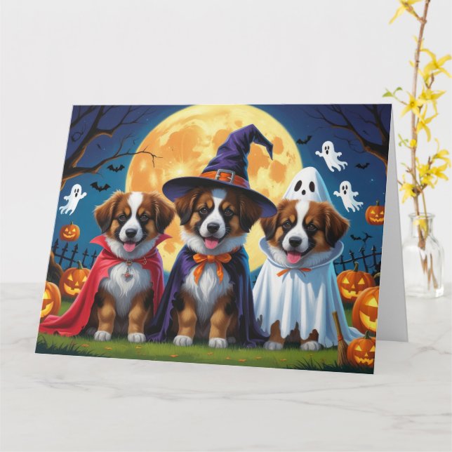 Carte Chiens de berger belges Citrouille Halloween Drôle (Fleur jaune)