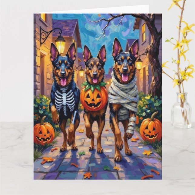 Carte Chiens de berger belges Trick-or-Treating Hallowee (Fleur jaune)
