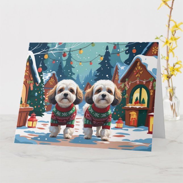 Carte Chiens de Bichon Frise Noël Fête de la neige (Fleur jaune)