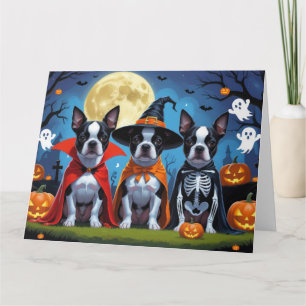 Carte Chiens de Boston Terrier Citrouille Halloween Funn