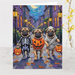 Carte Chiens de carlin en costumes d'Halloween