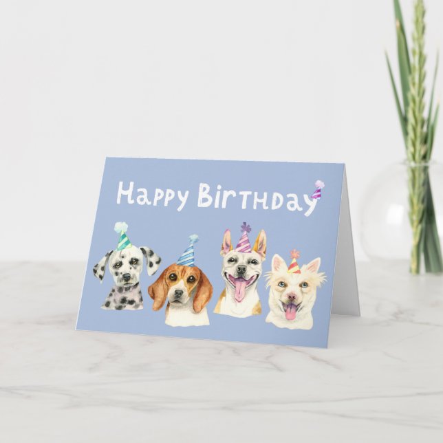 Carte Chiens de fête aquarelle Joyeux anniversaire (Devant)