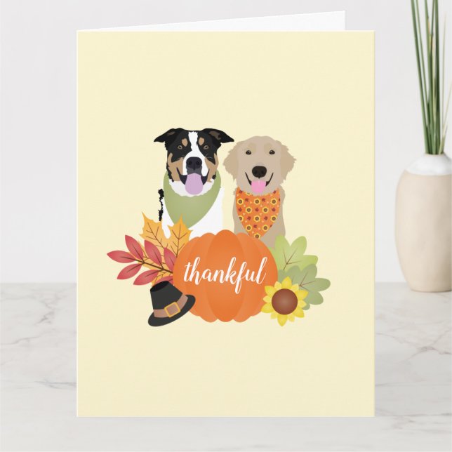 Carte Chiens de grâce Thanksgiving Citrouilles de récolt (Devant)