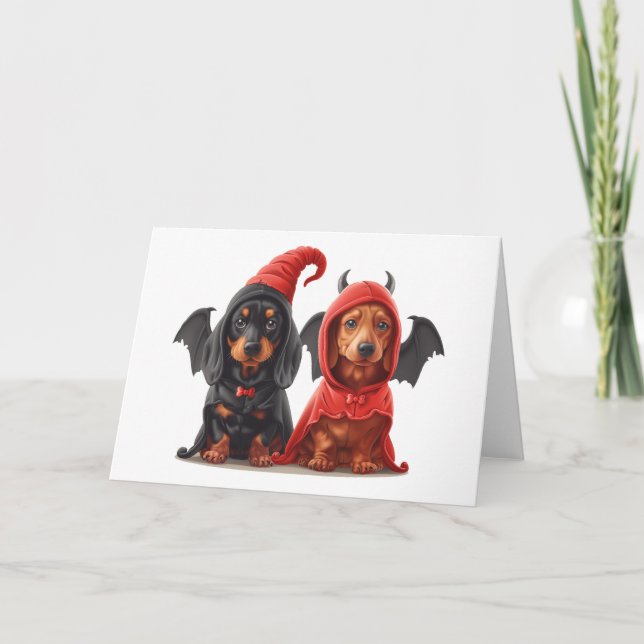 Carte Chiens de Halloween Dachshund Devil Bat (Devant)