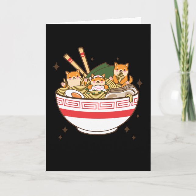 Carte Chiens de Kawaii mangeant Ramen (Devant)