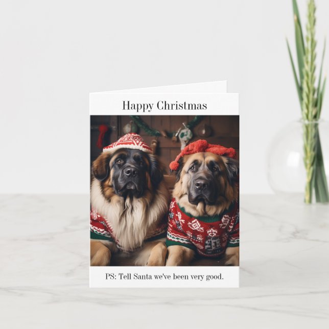 Carte Chiens de Leonberger en pulls de Noël (Devant)