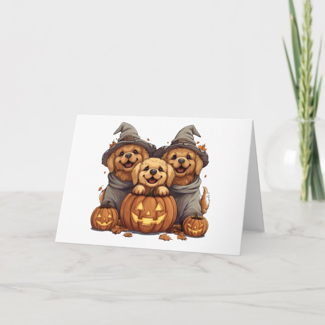Carte Chiens de l'Halloween Golden Retriever Jack-o'-lan (Devant)