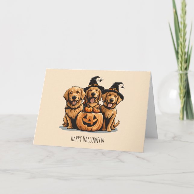Carte Chiens de l'Halloween Golden Retriever Jack-o'-lan (Devant)