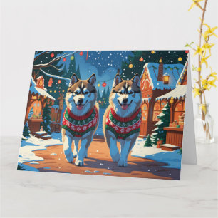 Carte Chiens de malamut de l'Alaska Noël Fête de la neig
