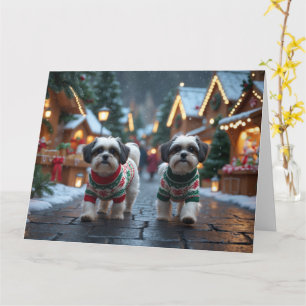 Carte Chiens de Malti Tzu Noël Fête de la neige