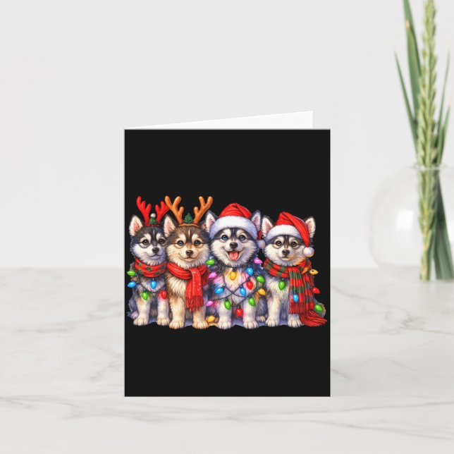 Carte Chiens de Noël Msky mignons avec lumières à manche (Devant)