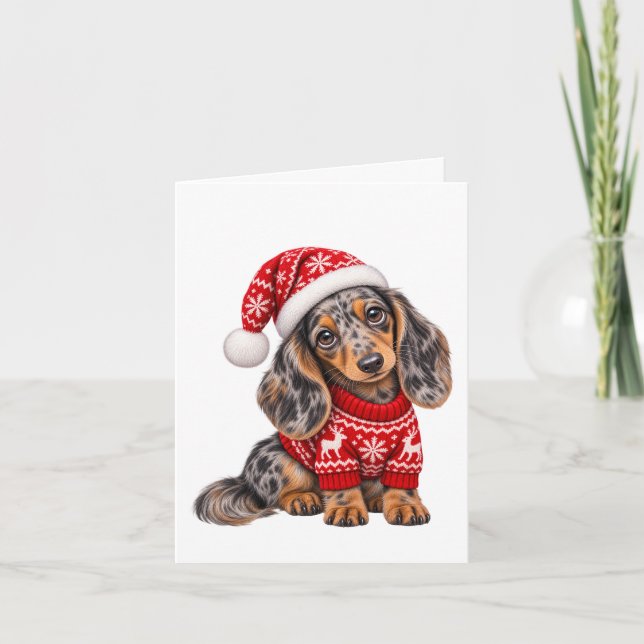 Carte Chiens de Noël Teckel chiots (Devant)