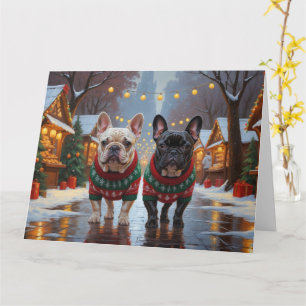 Carte Chiens de taureaux français Noël Fête de la Neige