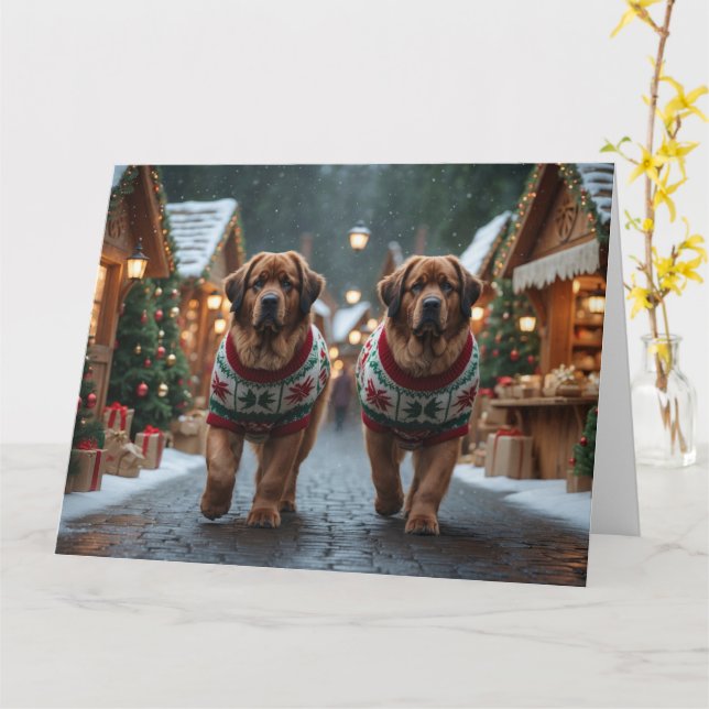 Carte Chiens de Terre-Neuve Noël Fête de la neige (Fleur jaune)