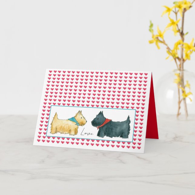 Carte Chiens de Valentine Scottie Love Scottish Terrier (Fleur jaune)
