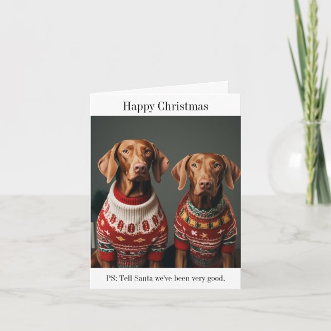 Carte Chiens de Vizla hongrois en pulls de Noël (Devant)