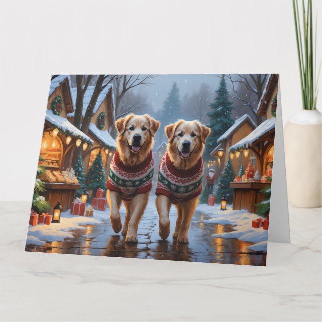 Carte Chiens des Pyrénées Noël Fête de la Neige (Devant)