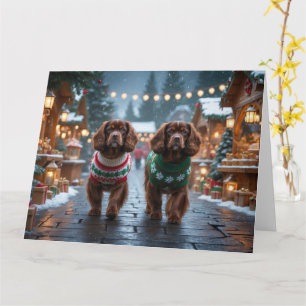 Carte Chiens espagnols tibétains Noël Fête de la neige