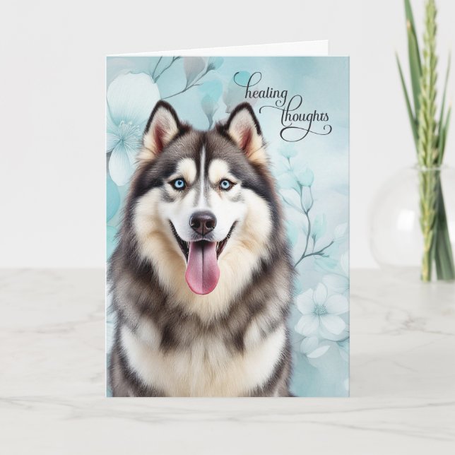 Carte Chiens Husky Sibérien Fleurs Botaniques Remise sur (Devant)