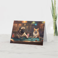 Chiens jouant au billard Joyeux anniversaire de la