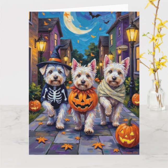 Carte Chiens maltais déguisés pour Halloween (Fleur jaune)
