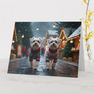 Carte Chiens Maltais Noël Neige Fêtes