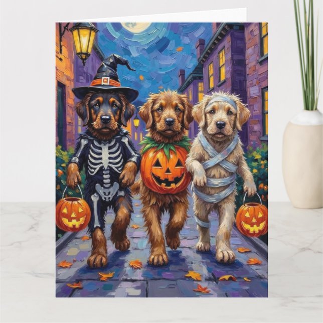 Carte Chiens Mastiff Tibétains En Costumes Halloween (Devant)