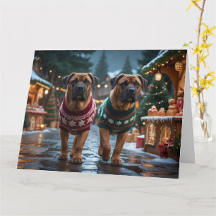 Carte Chiens mastiff tibétains Noël Fête de la neige