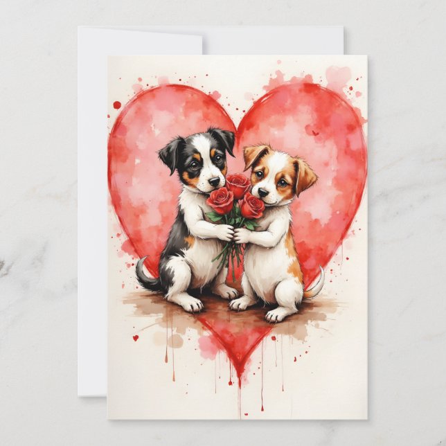 Carte Chiens mignons fantaisistes Saint-Valentin cœurs e (Devant)