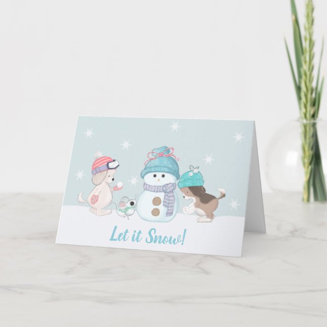 Carte Chiens mignons Laissez la neige de vacances (Devant)