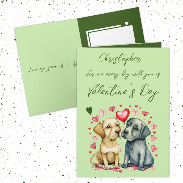 Carte Chiens mignons nom vert Saint Valentin (Créateur téléchargé)