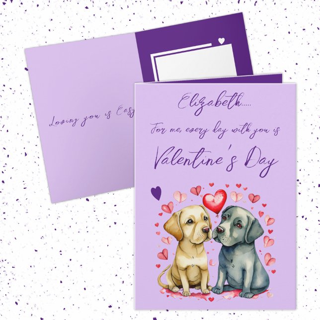 Carte Chiens mignons nom violet Saint-Valentin (Créateur téléchargé)