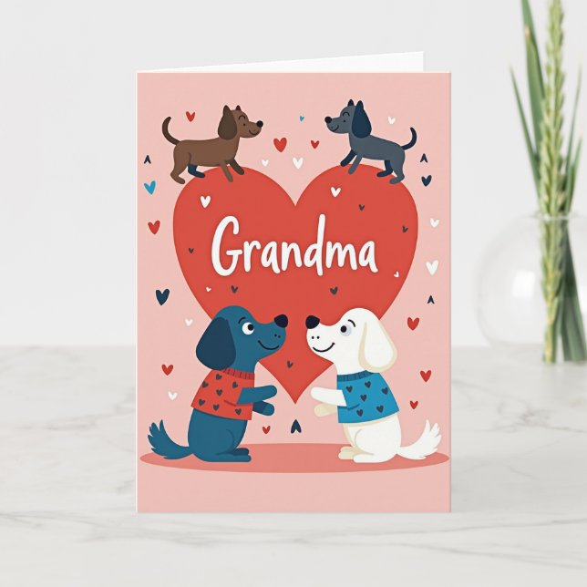 Carte Chiens Motif Grand-Mère Cœur (Devant)