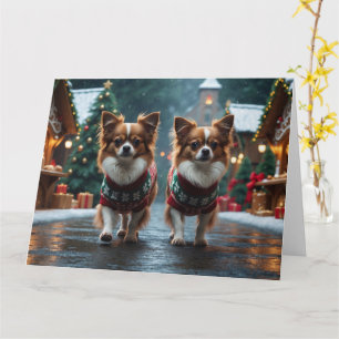 Carte Chiens Papillon Noël Neige Fêtes