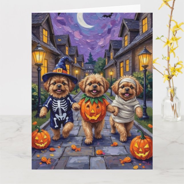 Carte Chiens Pekingese Trick or Treating Halloween Costu (Fleur jaune)